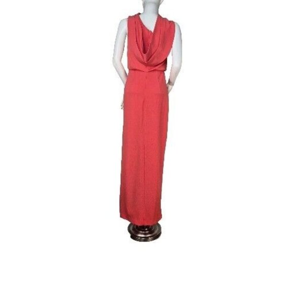 Belle Badgley Mischka Raya Dress Size 0 Draped One Shoulder Gown Coral Pink (02) - Picture 4 of 10